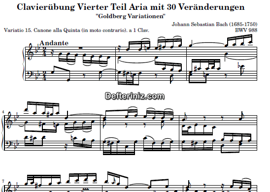 Bach BWV 988, PDF Piyano Nota | Goldberg Variations: 15, Gm, Sol Minör