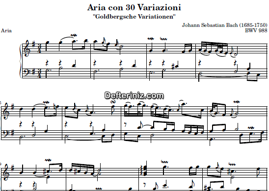 Bach BWV 988, PDF Piyano Nota | Goldberg Variations, Aria, G, Sol Majör