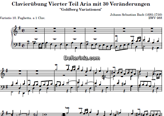 Bach BWV 988, PDF Piyano Nota | Goldberg Variations 10, G, Sol Majör