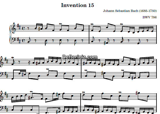 Bach BWV 786, PDF Piyano Nota | Invention 15, Bm, Si Minör