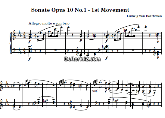 Beethoven Opus:10, No:1, PDF Piyano Nota | Sonata No: 5 (1st Movement: Allegro Molto E Con Brio), Cm, Do Minör