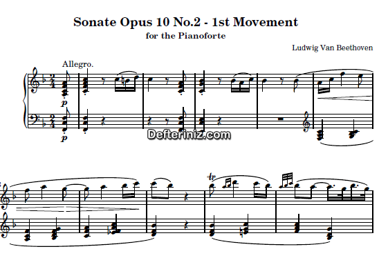 Beethoven Opus: 10, No: 2, PDF Piyano Nota | Sonata No: 6 (1st Movement: Allegro), F, Fa Majör