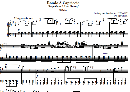 Beethoven Opus: 129, PDF Piyano Nota | Rondo A Capriccio, G, Sol Majör