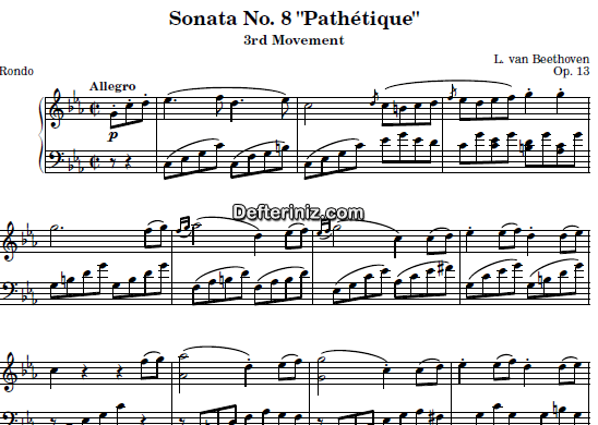 Beethoven Opus: 13, PDF Piyano Nota | Sonata No: 8 Pathetique (3rd Movement: Rondo), Cm, Do Minör