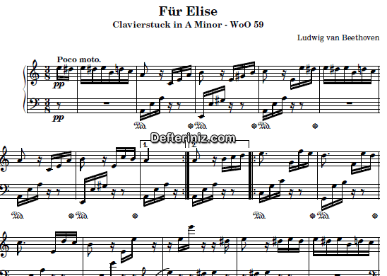 Beethoven Opus: 59, PDF Piyano Nota | Für Elise, Am, La Minör
