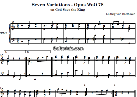 Beethoven Opus: 78, PDF Piyano Nota | Seven Variations, C, Do Majör