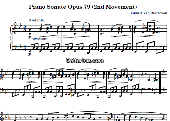Beethoven Opus: 79, PDF Piyano Nota | Sonata No: 25 (Andante), Gm, Sol Minör