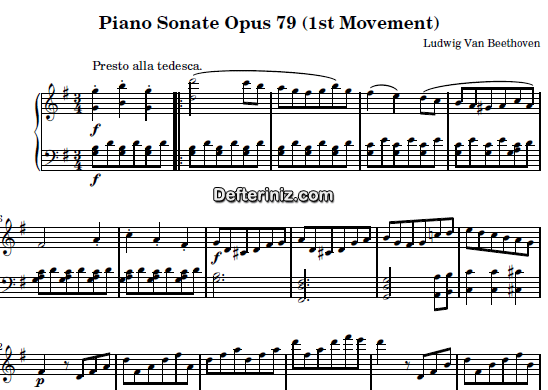Beethoven Opus: 79, PDF Piyano Nota | Sonata No: 25 (Presto Alla Tedesca), G, Sol Majör
