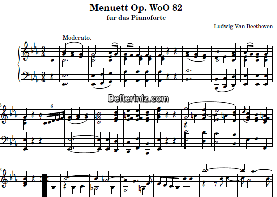 Beethoven Opus: 82, PDF Piyano Nota | Menuett, Ab, La Bemol Majör