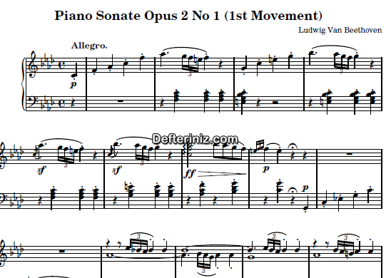 Beethoven Opus:2, No:1, PDF Piyano Nota | Sonata No:1, Fm, Fa Minör