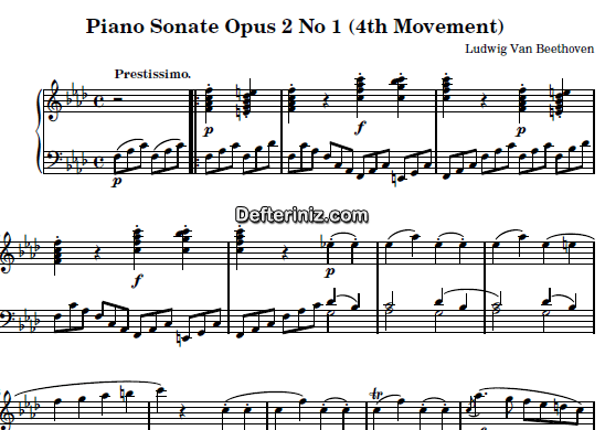 Beethoven Opus:2, No:1, PDF Piyano Nota | Sonata No:1, (4th Movement: Prestissimo) , Fm, Fa Minör