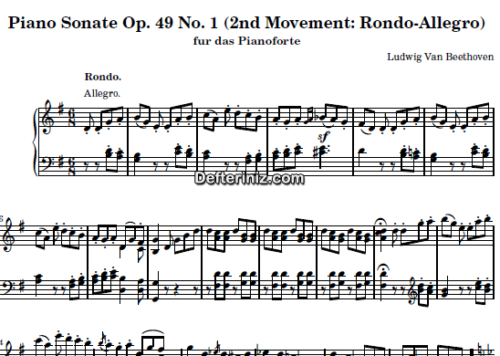 Beethoven Opus: 49, No: 1, PDF Piyano Nota | Sonata No: 19 (2nd Movement: Rondo-Allegro), G, Sol Majör