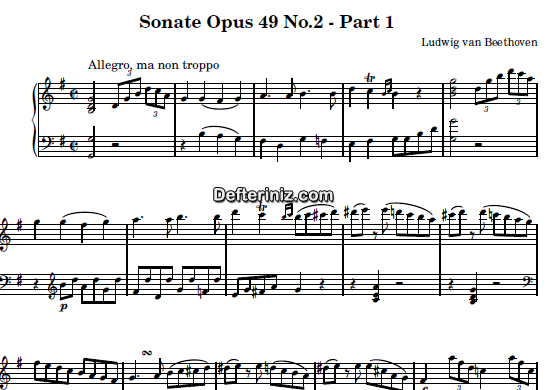 Beethoven Opus: 49, No: 2, PDF Piyano Nota | Sonata No: 20 (1st Movement: Allegro, Ma Non Troppo), G, Sol Majör