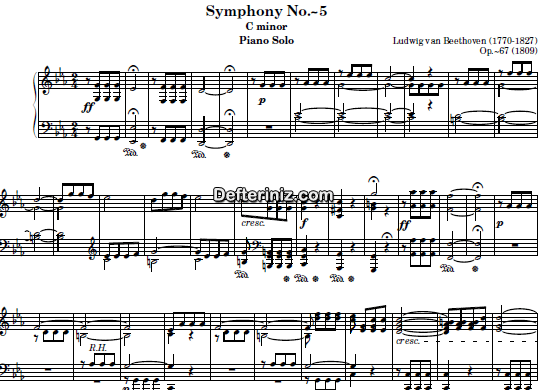 Beethoven Opus: 67, PDF Piyano Nota | Symphony No: 5, Piano Reduction, Cm, Do Minör