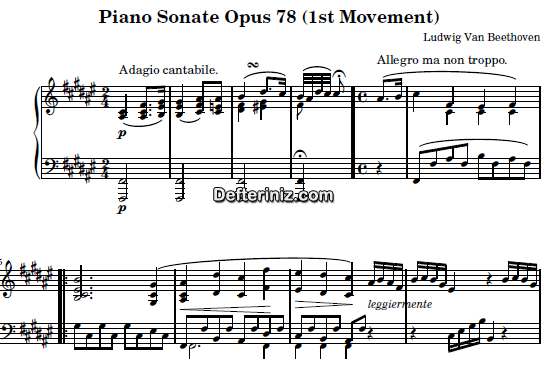 Beethoven Opus: 78, PDF Piyano Nota | Sonata No: 24 (1st Movement: Adagio Cantabile), F#, Fa Diyez Majör