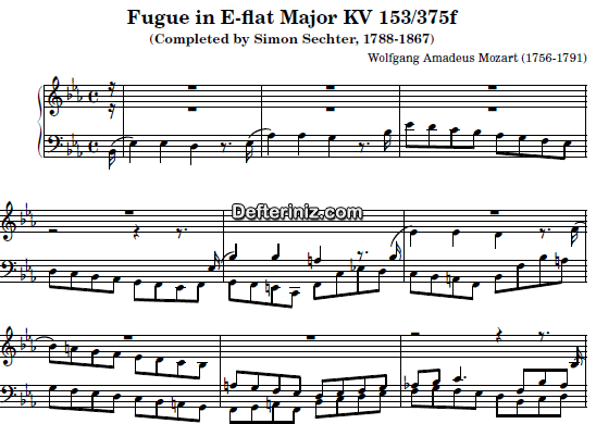 Mozart KV: 153-375F , PDF Piyano Nota | Fugue, Eb, Mi Bemol Majör