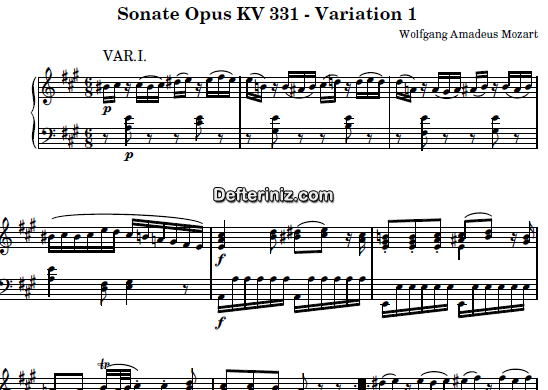 Mozart KV: 331 , PDF Piyano Nota | Sonate (Variation 1), A, La Majör