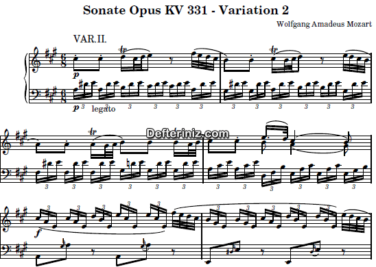 Mozart KV: 331 , PDF Piyano Nota | Sonate (Variation 2), A, La Majör