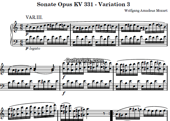 Mozart KV: 331 , PDF Piyano Nota | Sonate (Variation 3), Am, La Minör