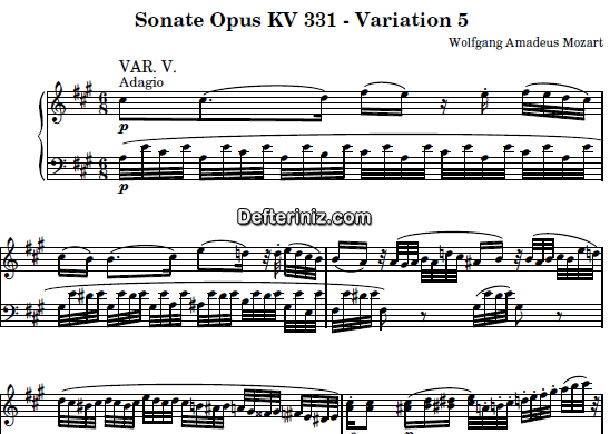 Mozart KV: 331 , PDF Piyano Nota | Sonate (Variation 5), A, La Majör