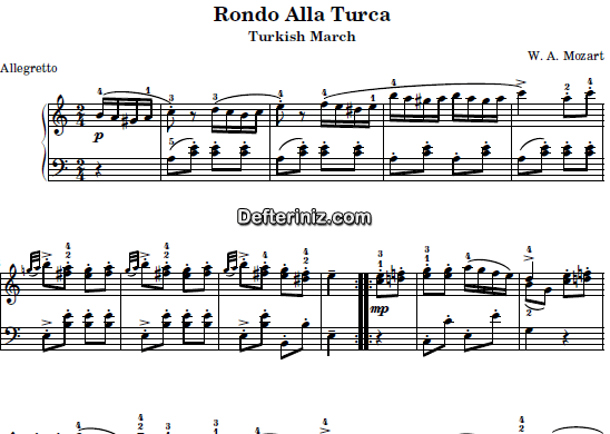 Mozart KV: 331 , PDF Piyano Nota | Sonate (Rondo Alla Turca), Am, La Minör