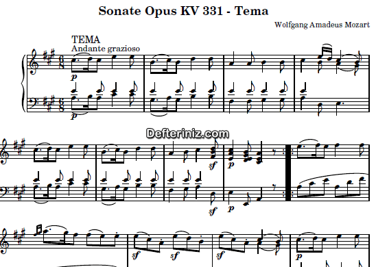 Mozart KV: 331 , PDF Piyano Nota | Sonate (Tema), A, La Majör