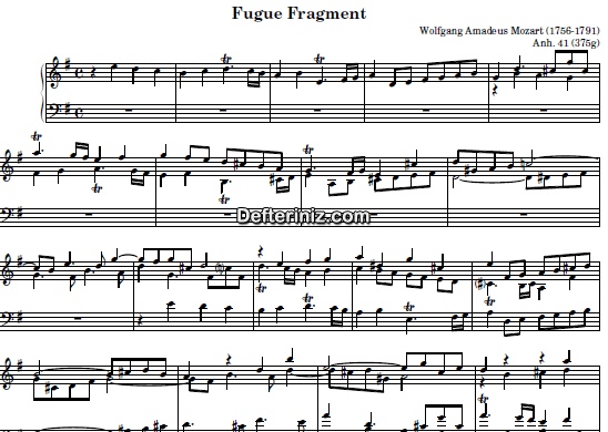 Mozart KV: 41, 375G , PDF Piyano Nota | Fugue Fragment, Em, Mi Minör
