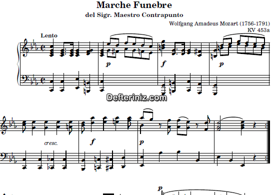 Mozart KV: 453a , PDF Piyano Nota | Marche Funebre, Cm, Do Minör