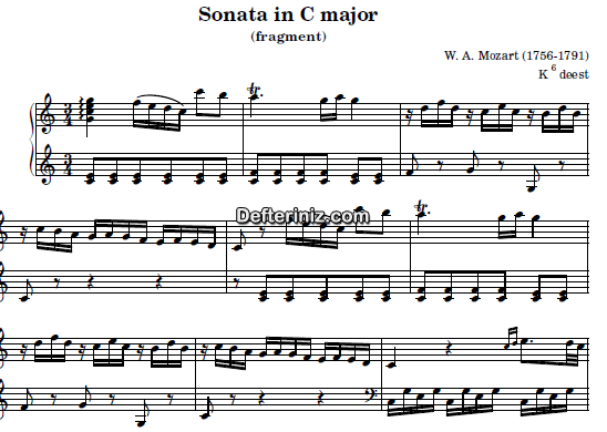 Mozart KV: 6 Deest , PDF Piyano Nota | Sonata (Fragment), C, Do Majör