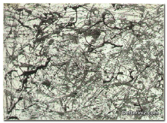 Soyut resim sanatından bir örnek daha. Jackson Pollock Siyah ve Beyaz1948 tuval üzerine Doğaçlama No.9 1917 t.ü.y.b 63 x 67 cm emay 208 x 122cm.
