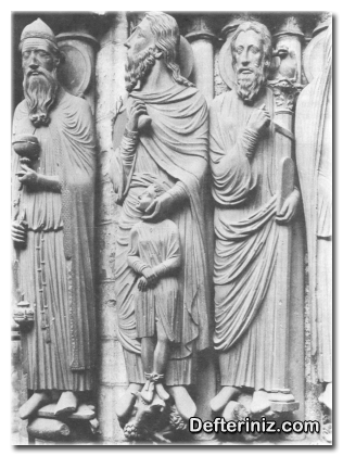 Gotik sanatından bir örnek daha. Melkizedek, İbrahim, Musa Chartes katedralinin kuzey karşıt sahının giriş kapısından. Büyük olasılıkla 1194’de yapımına başlanmıştır.