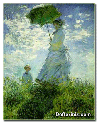 İzlenimcilik (empresyonizm) sanat akımından bir örnek daha. Şemsiyeli kadın (C.Monet).