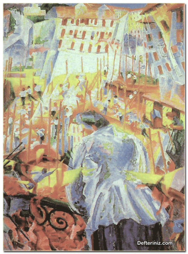 Dinamizm - hareket (fütürizm) sanat akımından bir örnek daha. Eve Giden Yol (U.Boccioni) (1911) 100x100 cm.