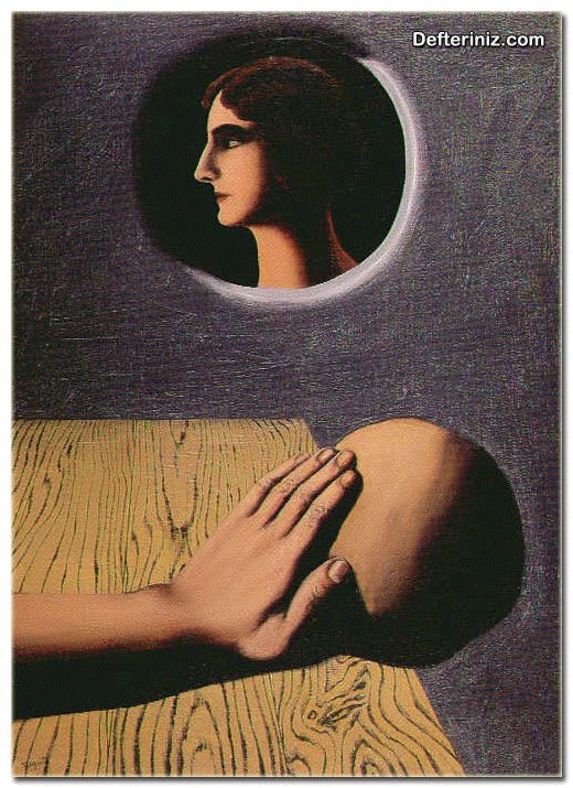 Gerçeküstücülük (sürrealizm) sanatından bir örnek daha. Rene Magritte Hayırlı Vaat 1927 t.ü.y.b 73x54 cm.