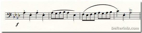 Melodinin bir sekizli aşağıya transpozisyonu.