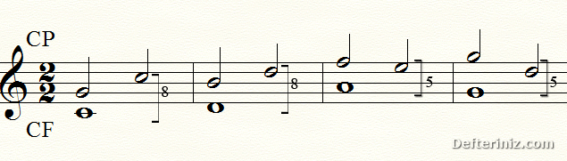 Armoni notası olarak kullanılan 2. ikiliklerde paralel 5'linin ve 8'linin yanlış kullanımı.