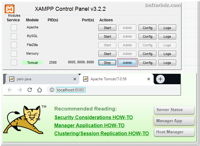 Xampp tomcat localhost yönetim paneli - 11