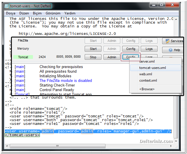 Xampp tomcat admin kullanıcı ismi ve şifre ayarları - 7